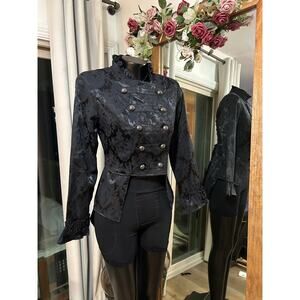 NWT Orchid Bloom Black Brocade Victorian Tailed Jacket Steampunk Sz 8 MSRP $110